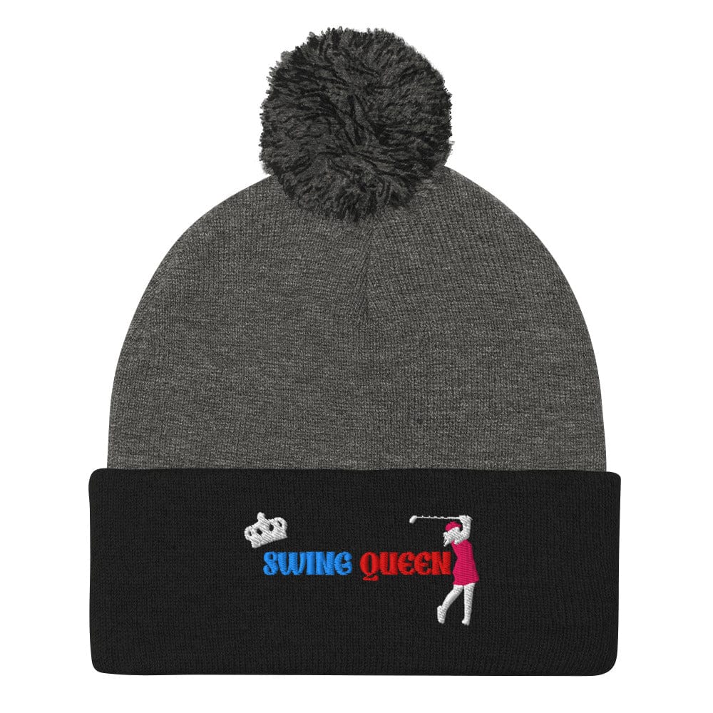 Swing Queen Embroidered Golf Pom-Pom Beanie - Funny Golf Tee by Swing Epic