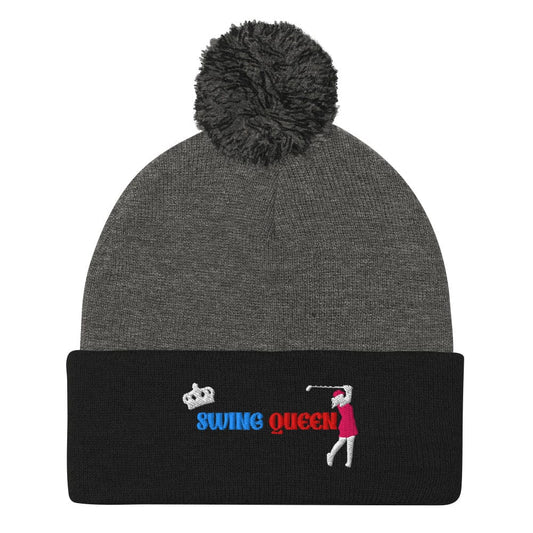Swing Queen Embroidered Golf Pom-Pom Beanie - Funny Golf Tee by Swing Epic