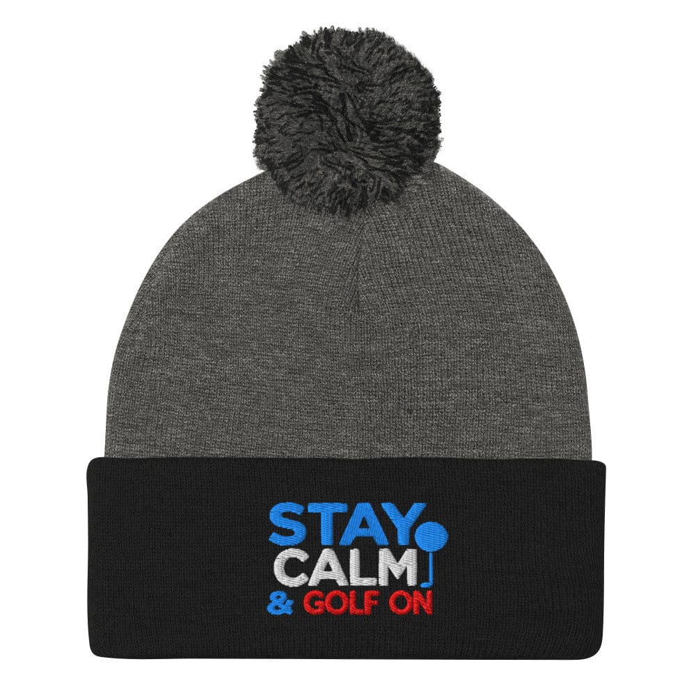 Stay Calm & Golf On Funny Embroidered Golf Pom-Pom Beanie - Funny Golf Tee by Swing Epic