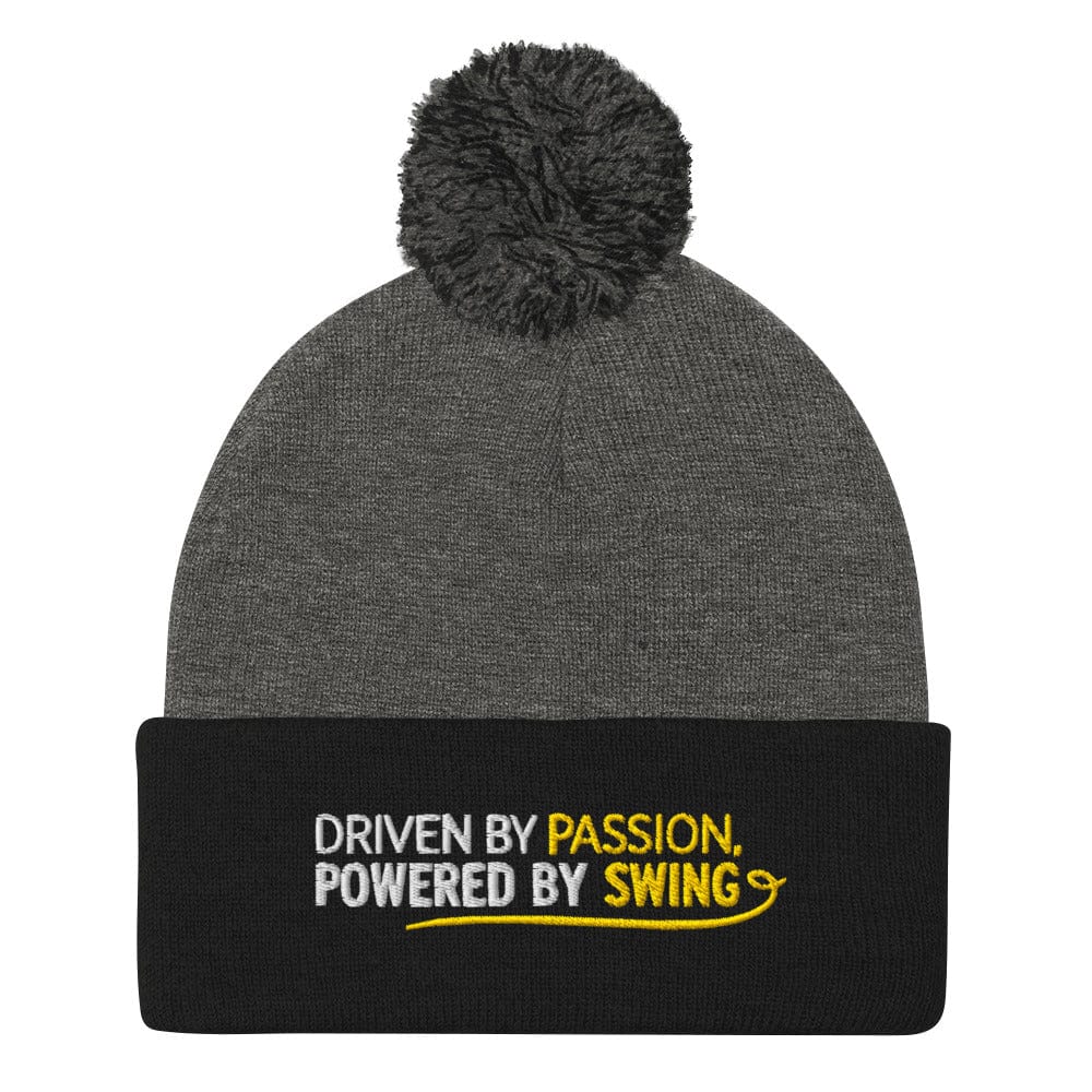 Driven By Passion Powered By Swing Embroidered Golf Pom-Pom Beanie - Funny Golf Tee by Swing Epic