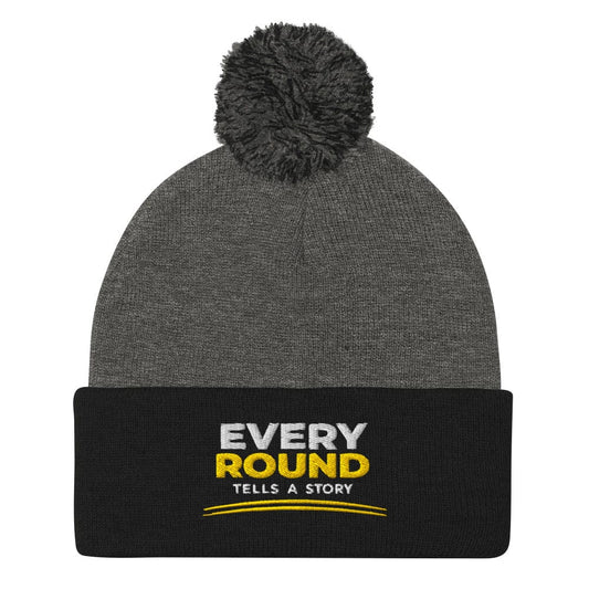 Every Round Tells A Story Embroidered Golf Pom-Pom Beanie - Funny Golf Tee by Swing Epic