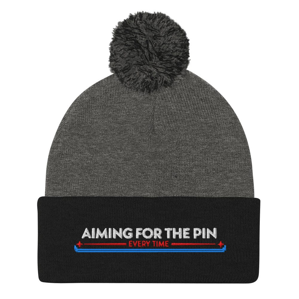 Aiming for the Pin Every Time Embroidered Golf Pom-Pom Beanie - Funny Golf Tee by Swing Epic