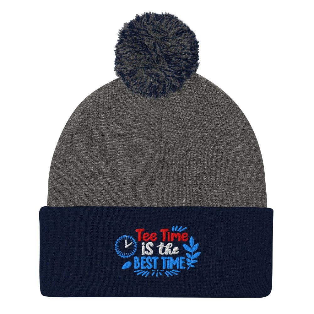 Tee Time Is The Best Time Embroidered Golf Pom-Pom Beanie - Funny Golf Tee by Swing Epic