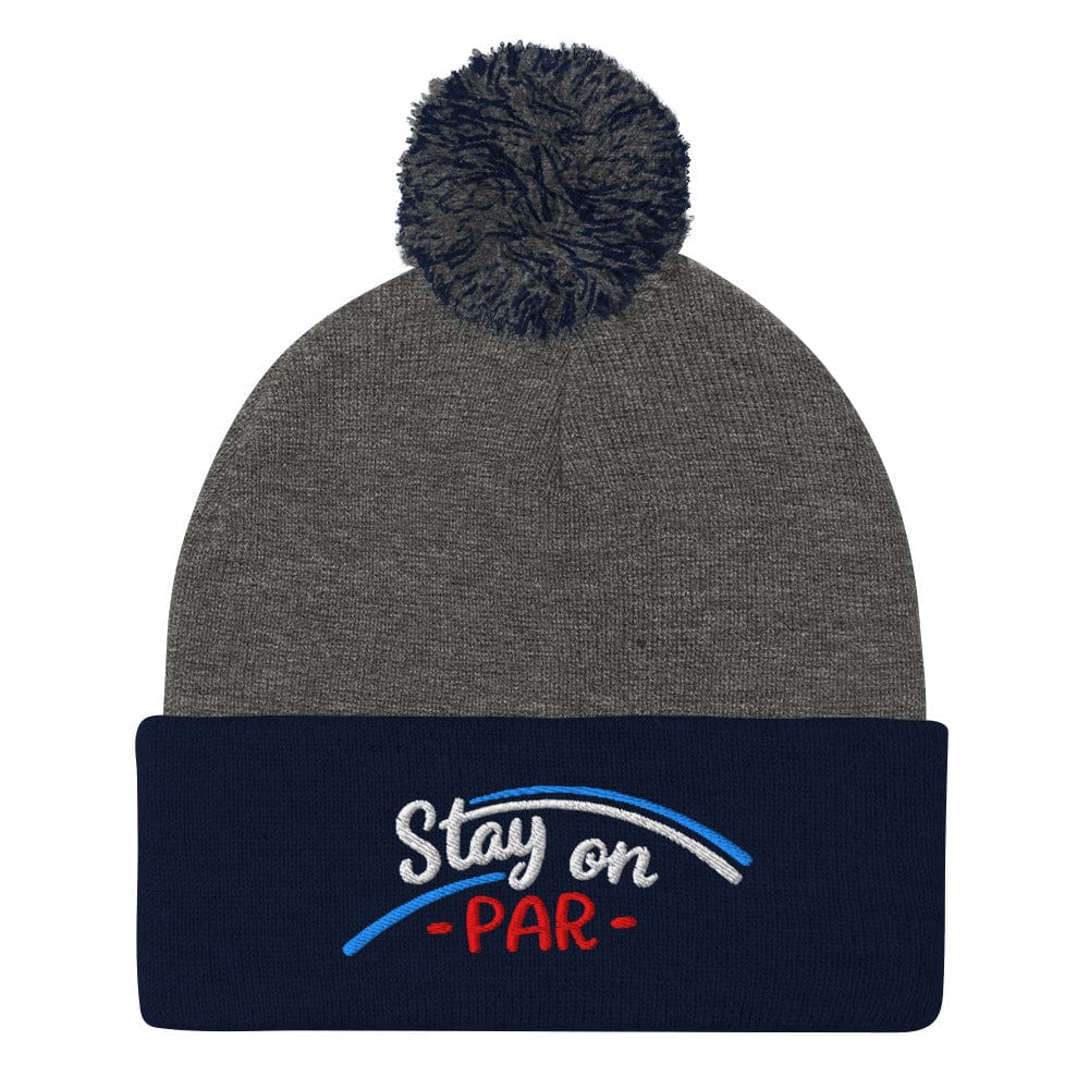 Stay on Par Embroidered Golf Pom-Pom Beanie - Funny Golf Tee by Swing Epic