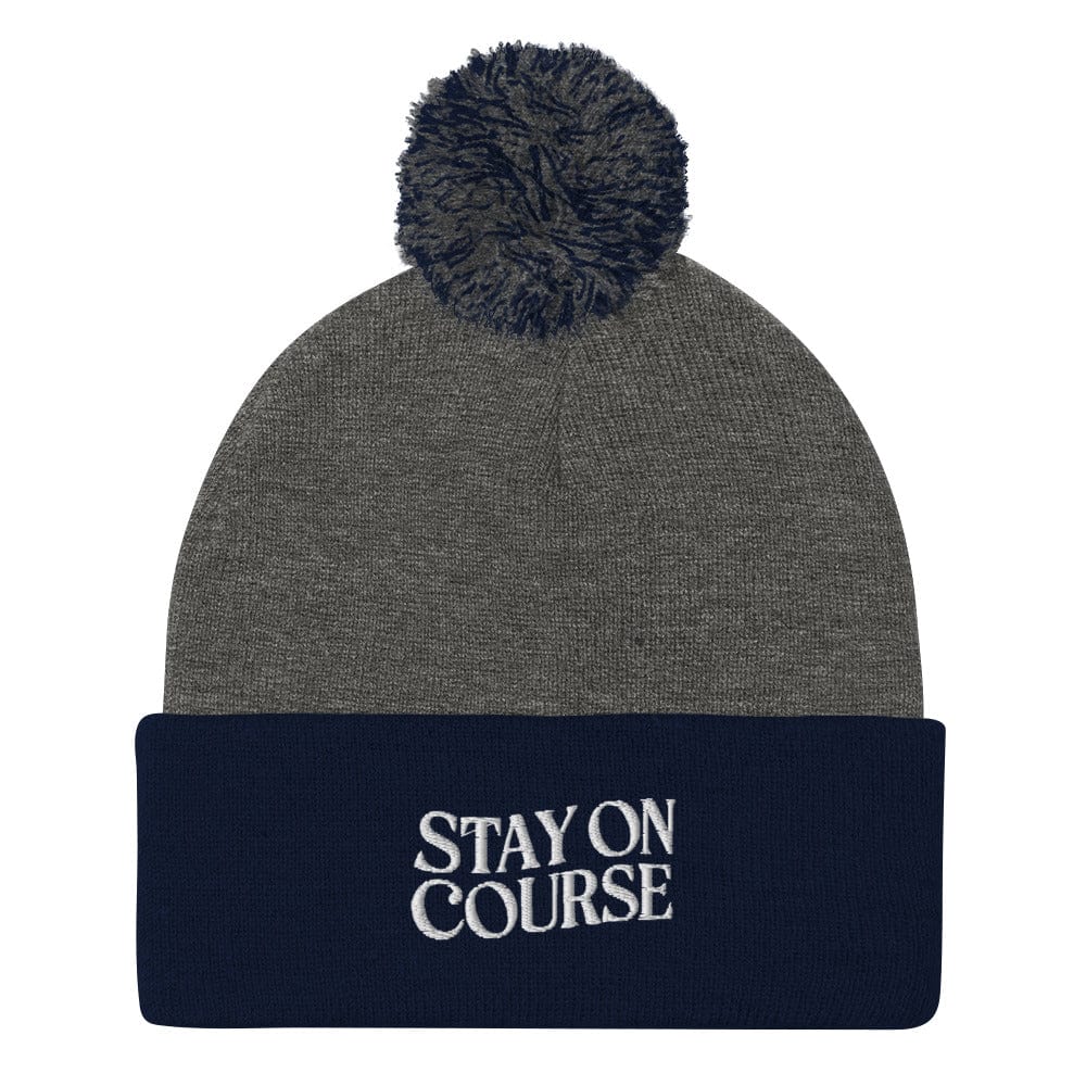 Stay On Course Quirky Fun Embroidered Golf Pom-Pom Beanie - Funny Golf Tee by Swing Epic