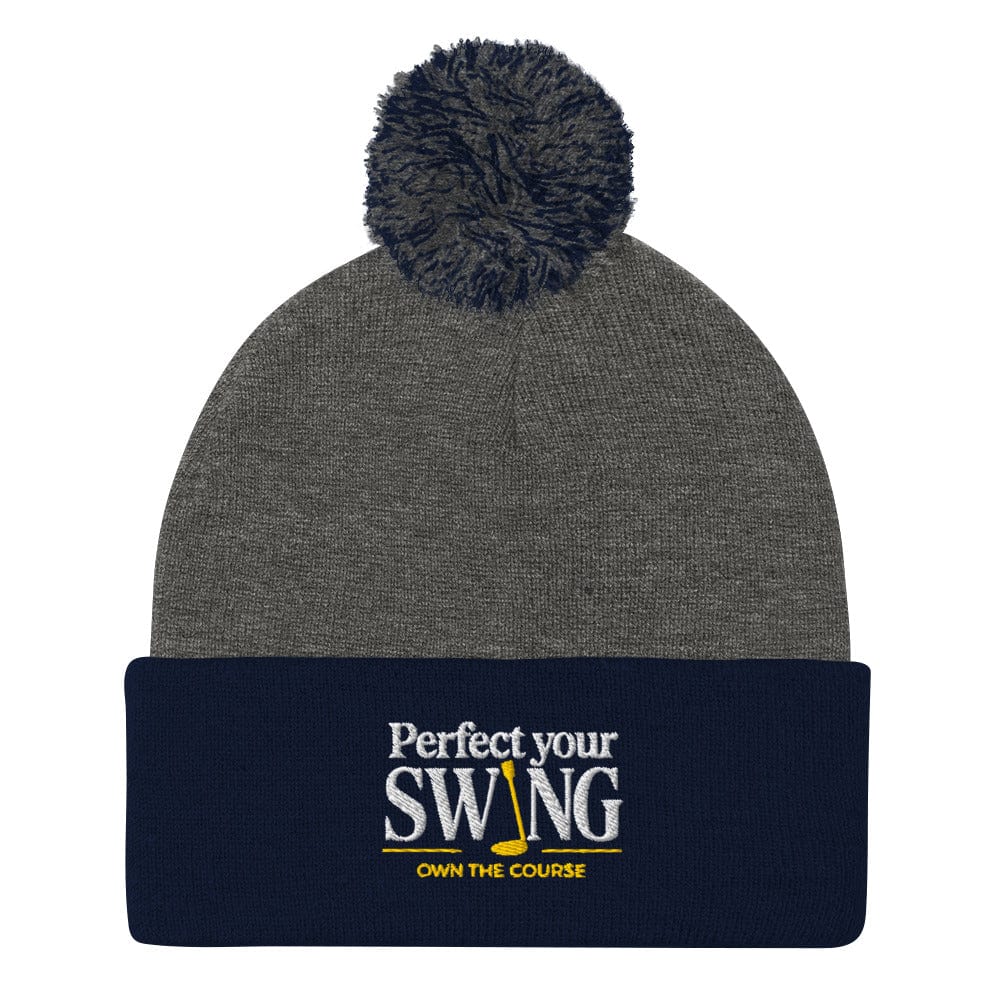 Perfect Your Swing Own The Course Embroidered Golf Pom-Pom Beanie - Funny Golf Tee by Swing Epic
