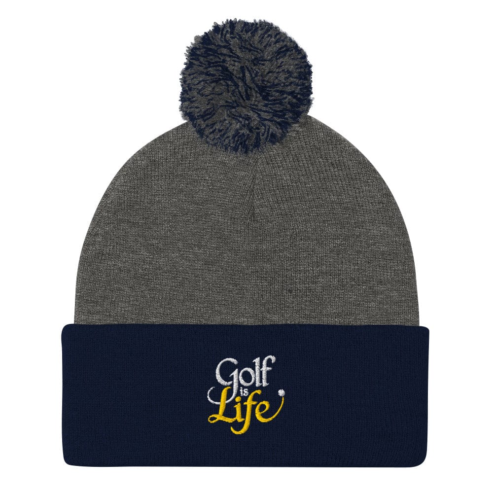 Golf Is Life Quirky Fun Embroidered Golf Pom-Pom Beanie - Funny Golf Tee by Swing Epic