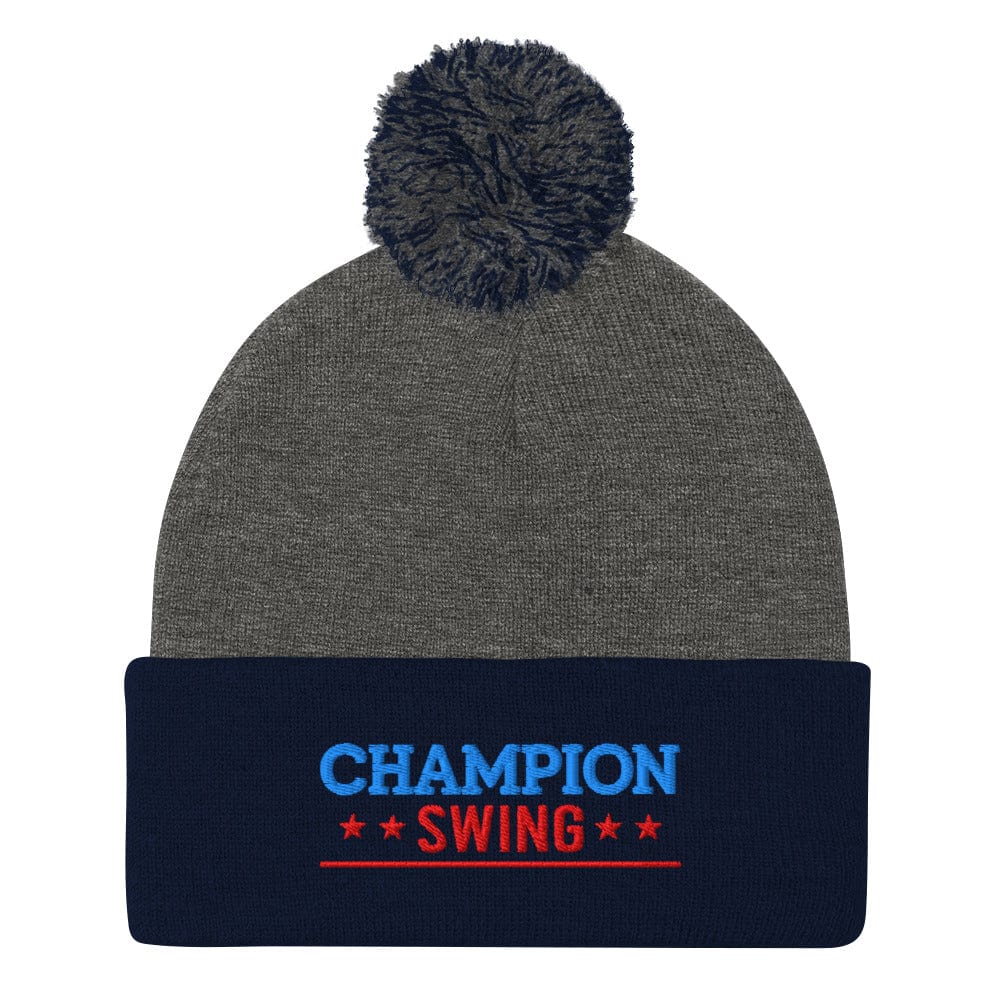Champion Swing Stars Design Embroidered Golf Pom-Pom Beanie - Funny Golf Tee by Swing Epic
