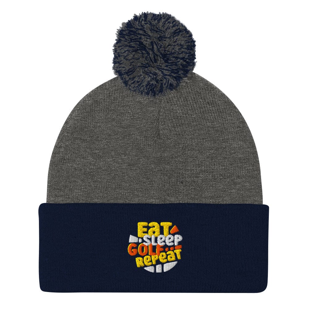 Eat Sleep Golf Repeat Fun Embroidered Golf Pom-Pom Beanie - Funny Golf Tee by Swing Epic
