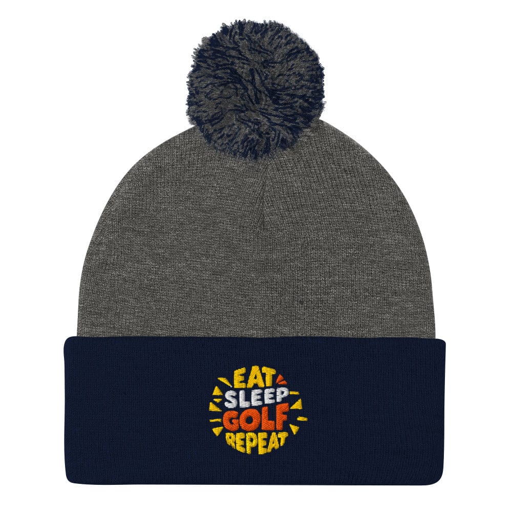 Eat Sleep Golf Repeat Fun Embroidered Golf Pom-Pom Beanie - Funny Golf Tee by Swing Epic