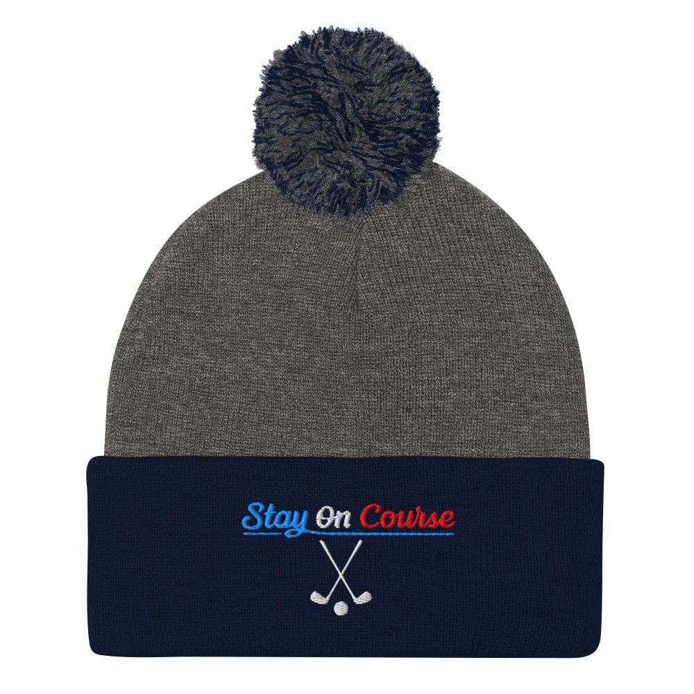 Stay On Course Engaging Quirky Embroidered Golf Pom-Pom Beanie - Funny Golf Tee by Swing Epic