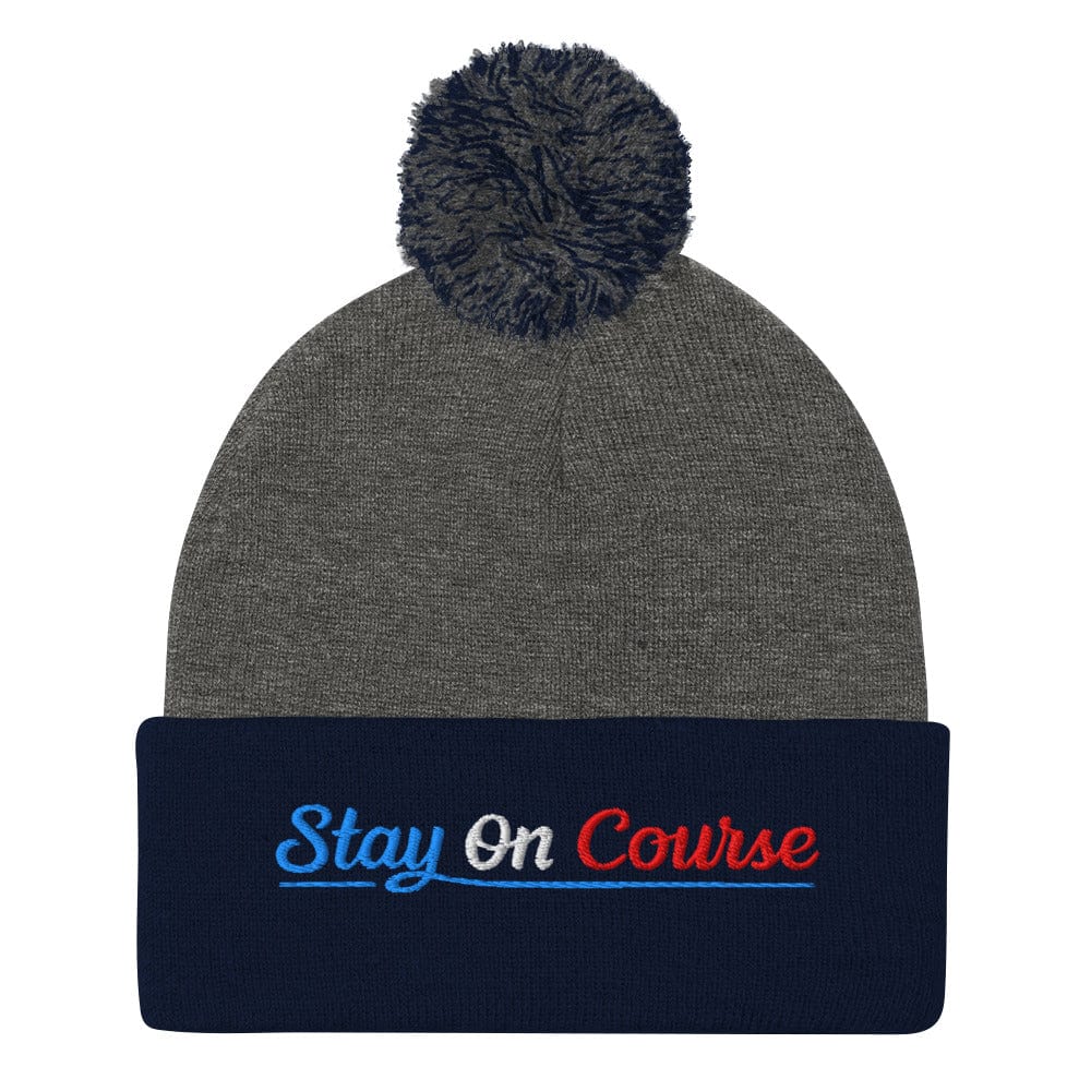 Stay On Course Embroidered Golf Pom-Pom Beanie - Funny Golf Tee by Swing Epic