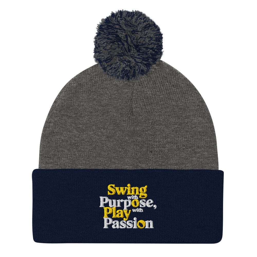 Swing with Purpose Play with Passion Embroidered Golf Pom-Pom Beanie - Funny Golf Tee by Swing Epic