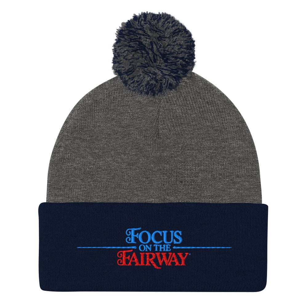 Focus on the Fairway Embroidered Golf Pom-Pom Beanie - Funny Golf Tee by Swing Epic