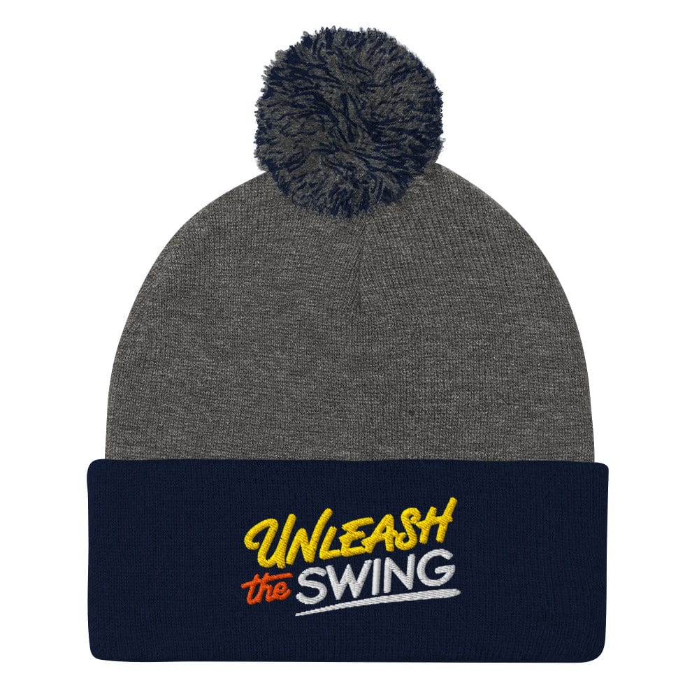 Unleash The Swing Embroidered Golf Pom-Pom Beanie - Funny Golf Tee by Swing Epic