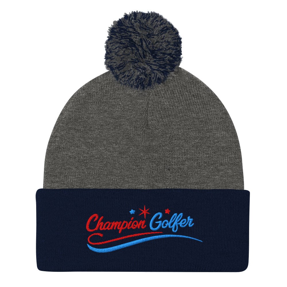 Champion Golfer Fun Star Design Embroidered Golf Pom-Pom Beanie - Funny Golf Tee by Swing Epic