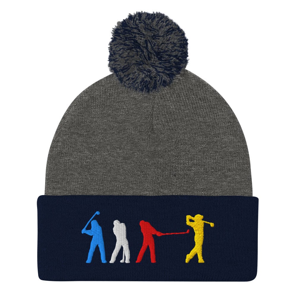 Four Swinging Silhouettes Dynamic Embroidered Golf Pom-Pom Beanie - Funny Golf Tee by Swing Epic