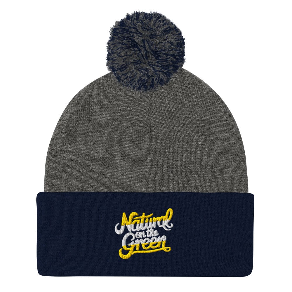 Natural On The Green Embroidered Golf Pom-Pom Beanie - Funny Golf Tee by Swing Epic