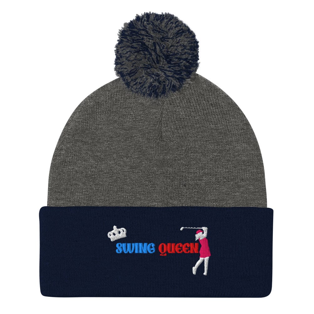 Swing Queen Embroidered Golf Pom-Pom Beanie - Funny Golf Tee by Swing Epic