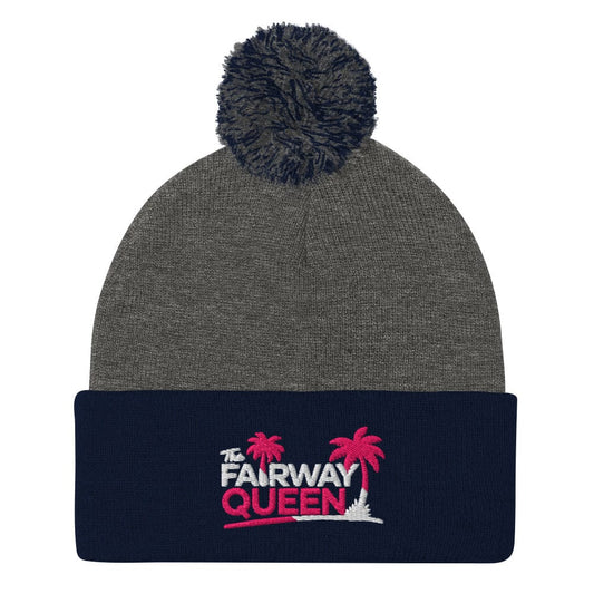 The Fairway Queen Embroidered Golf Pom-Pom Beanie - Funny Golf Tee by Swing Epic