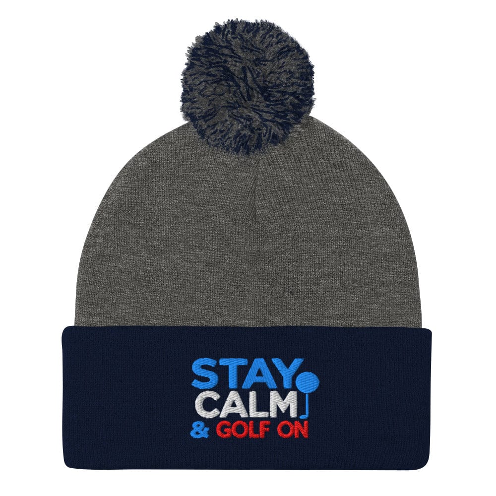 Stay Calm & Golf On Funny Embroidered Golf Pom-Pom Beanie - Funny Golf Tee by Swing Epic