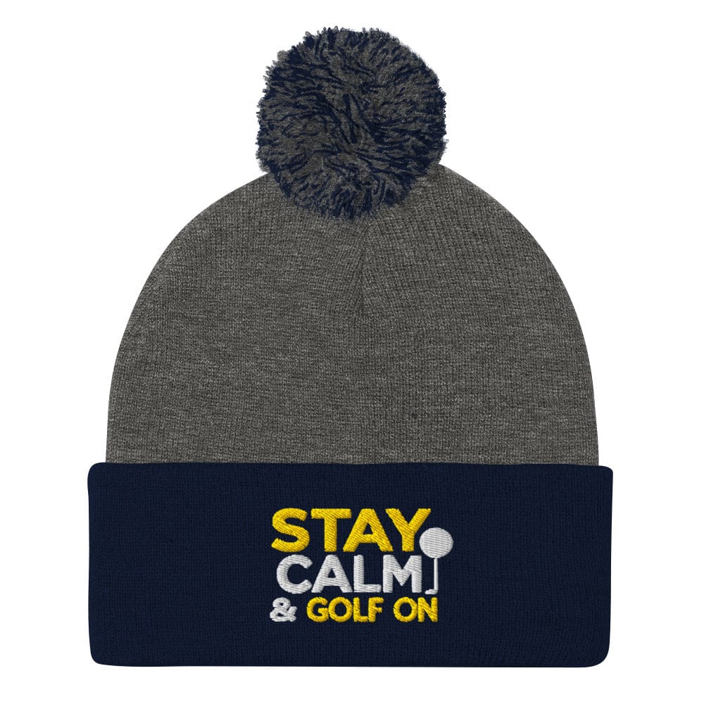 Stay Calm & Golf On Funny Embroidered Golf Pom-Pom Beanie - Funny Golf Tee by Swing Epic