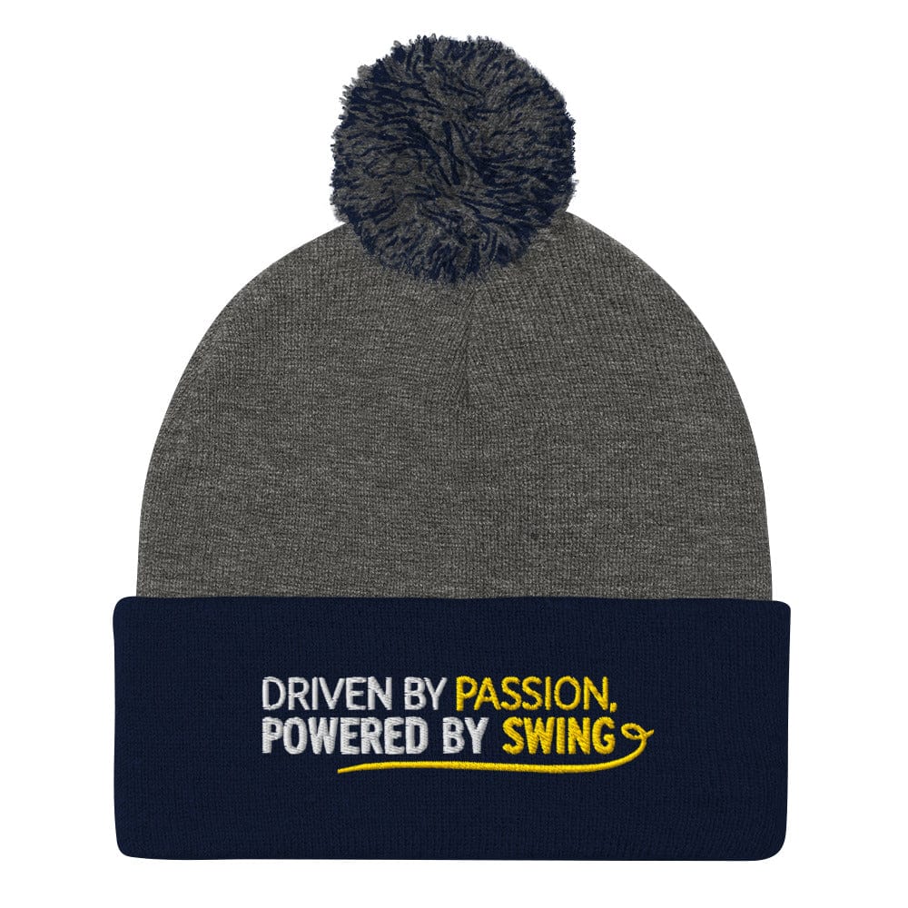 Driven By Passion Powered By Swing Embroidered Golf Pom-Pom Beanie - Funny Golf Tee by Swing Epic