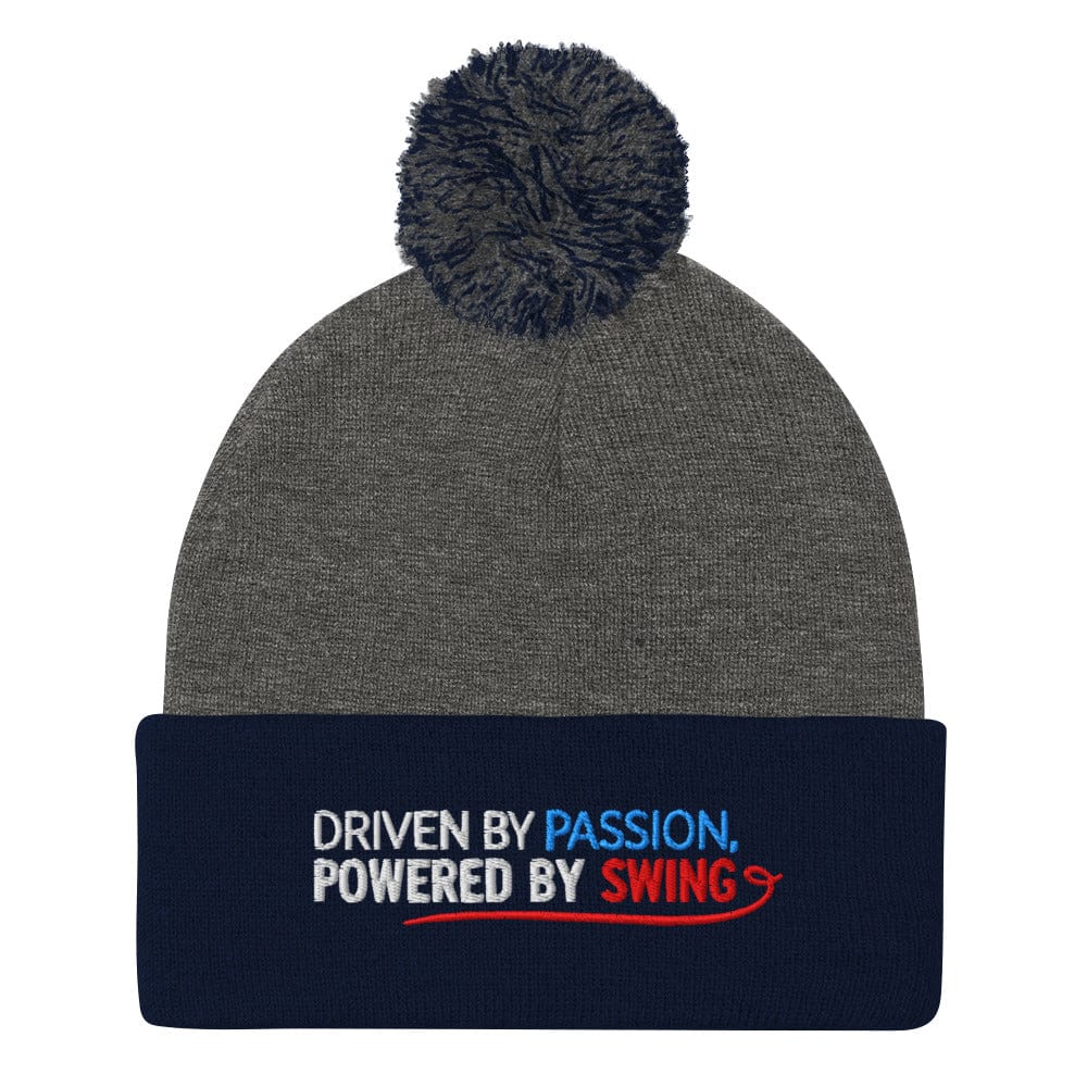 Driven By Passion Powered By Swing Embroidered Golf Pom-Pom Beanie - Funny Golf Tee by Swing Epic