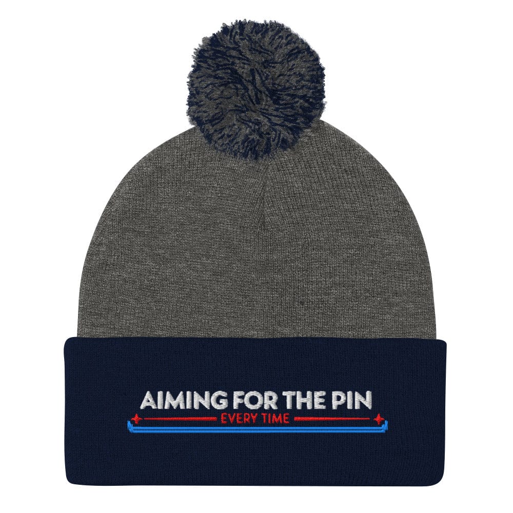 Aiming for the Pin Every Time Embroidered Golf Pom-Pom Beanie - Funny Golf Tee by Swing Epic