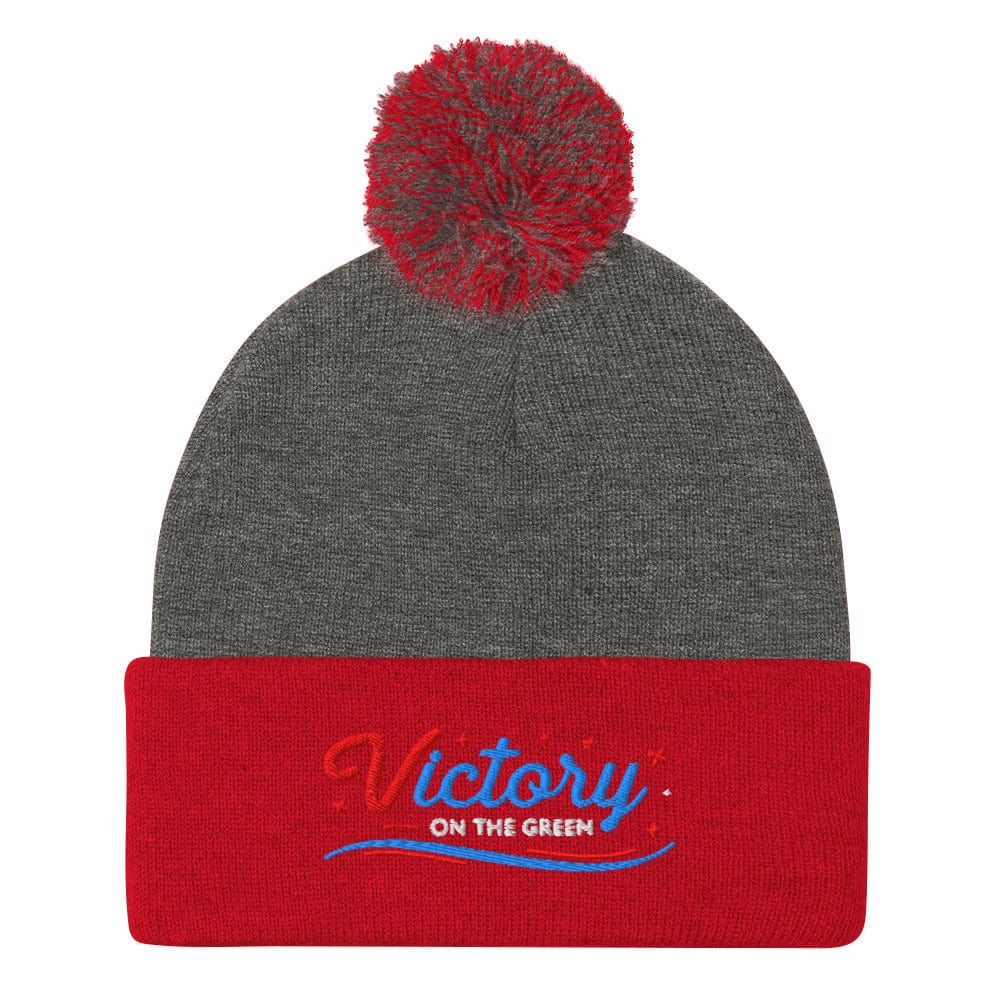 Victory On The Green Stylish Embroidered Golf Pom-Pom Beanie - Funny Golf Tee by Swing Epic