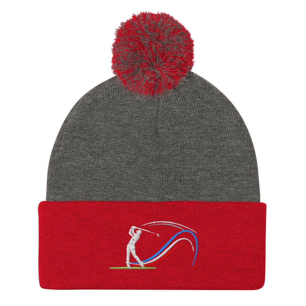 Swing Into Action Dynamic Design Embroidered Golf Pom-Pom Beanie - Funny Golf Tee by Swing Epic