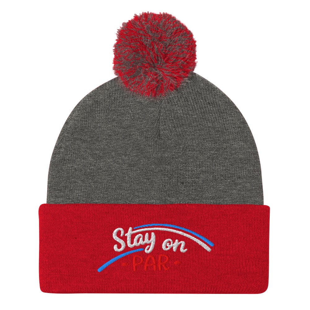 Stay on Par Embroidered Golf Pom-Pom Beanie - Funny Golf Tee by Swing Epic