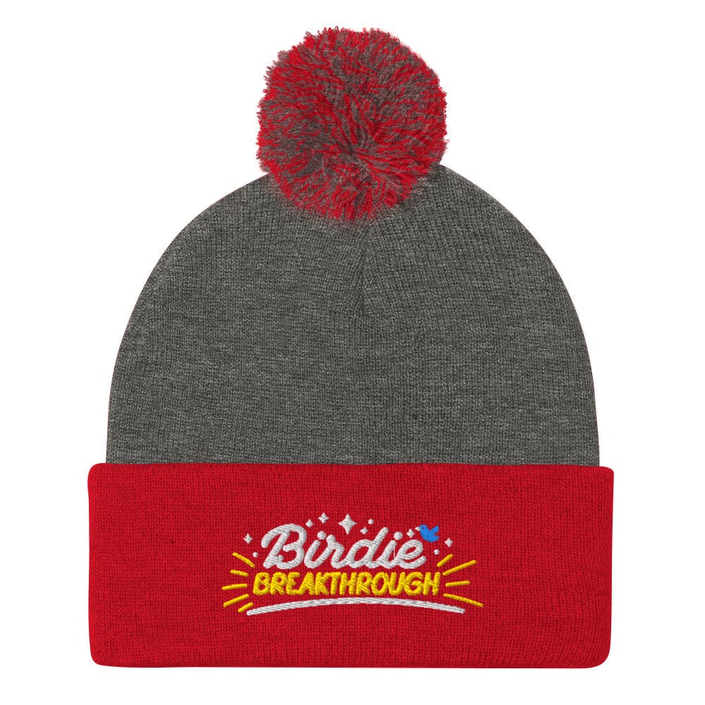 Birdie Breakthrough Fun Embroidered Golf Pom-Pom Beanie - Funny Golf Tee by Swing Epic