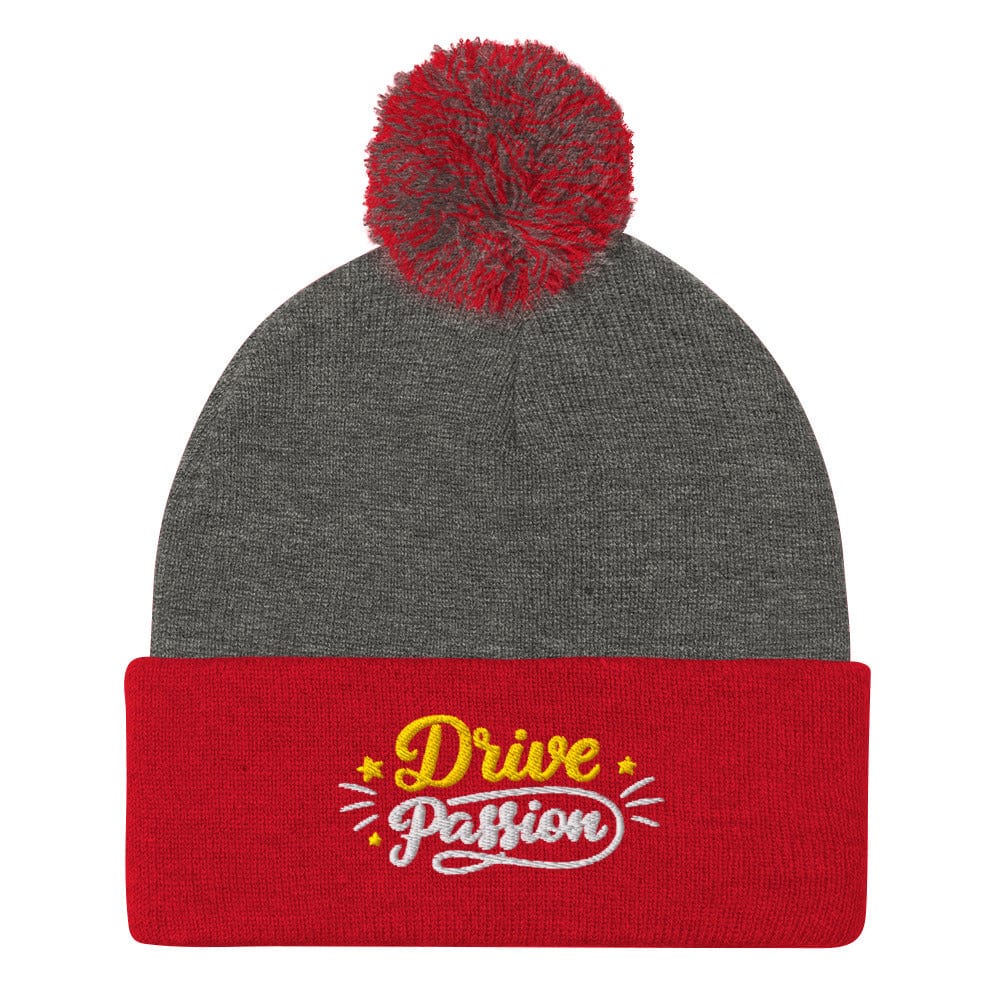 Drive Passion Fun Quirky Unique Embroidered Golf Pom-Pom Beanie - Funny Golf Tee by Swing Epic