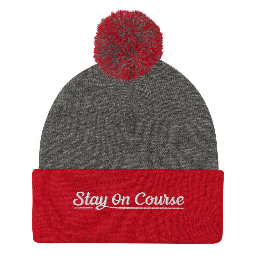 Stay On Course Embroidered Golf Pom-Pom Beanie - Funny Golf Tee by Swing Epic
