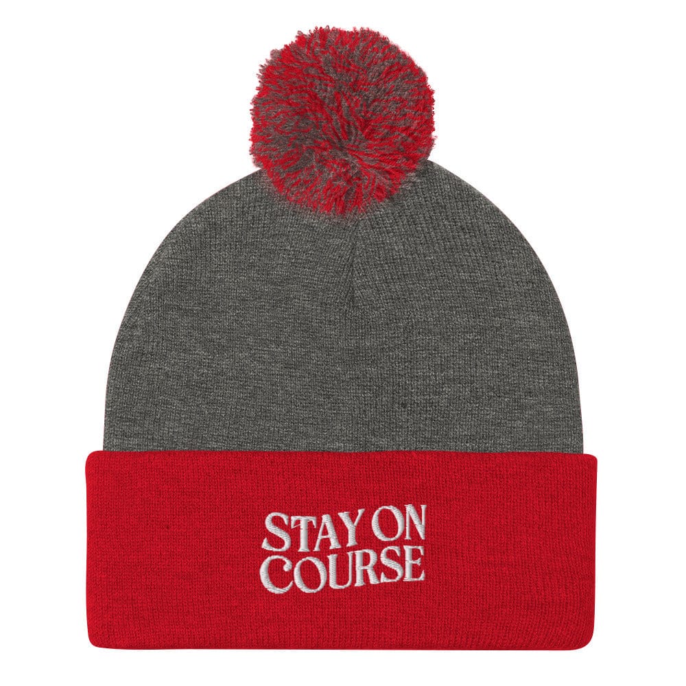 Stay On Course Quirky Fun Embroidered Golf Pom-Pom Beanie - Funny Golf Tee by Swing Epic