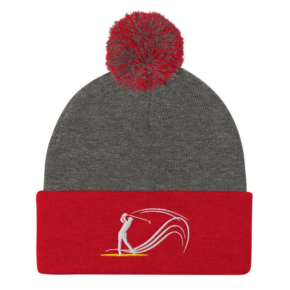 Swing Into Action Dynamic Design Embroidered Golf Pom-Pom Beanie - Funny Golf Tee by Swing Epic