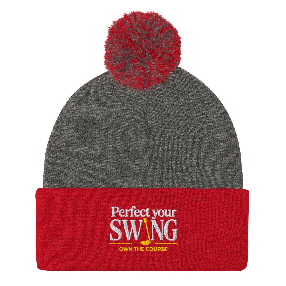 Perfect Your Swing Own The Course Embroidered Golf Pom-Pom Beanie - Funny Golf Tee by Swing Epic