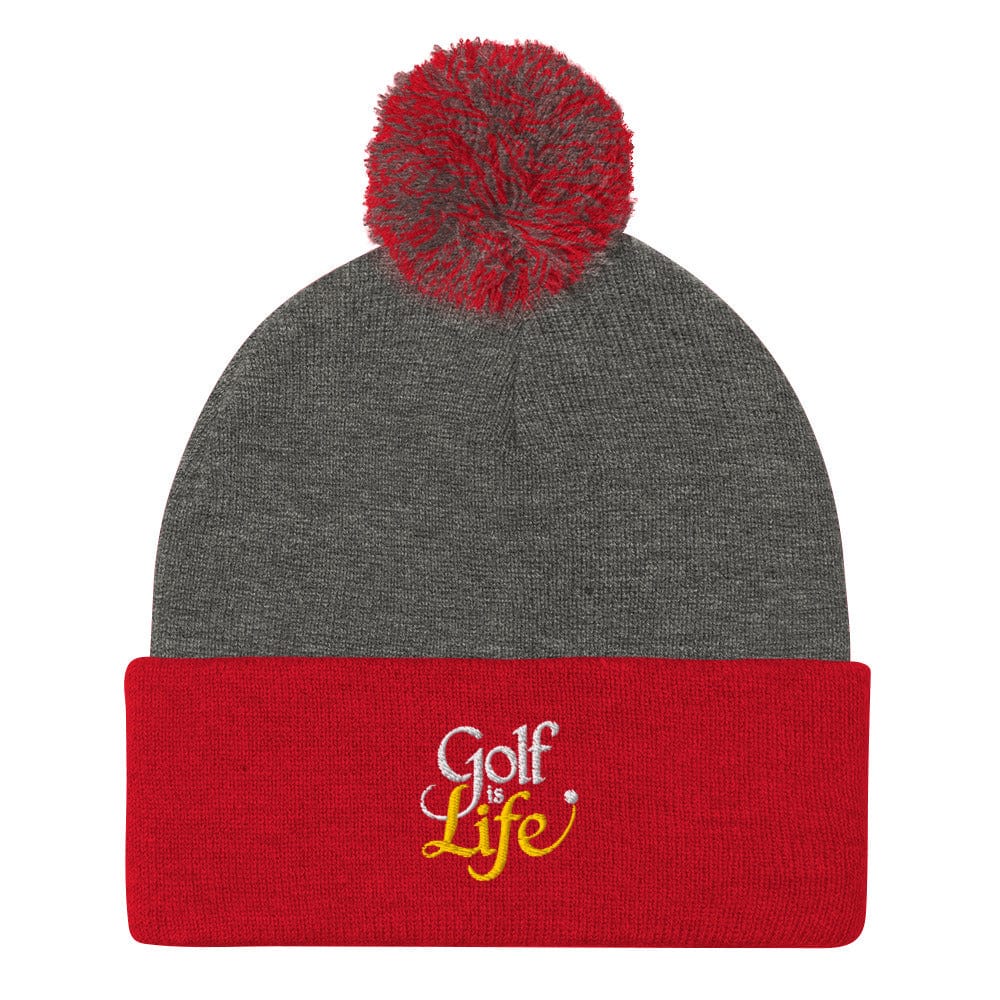 Golf Is Life Quirky Fun Embroidered Golf Pom-Pom Beanie - Funny Golf Tee by Swing Epic