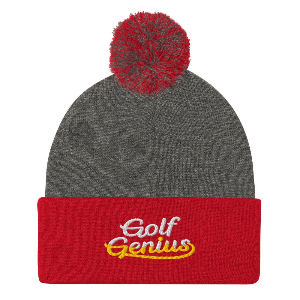Golf Genius Fun Quirky Embroidered Golf Pom-Pom Beanie - Funny Golf Tee by Swing Epic