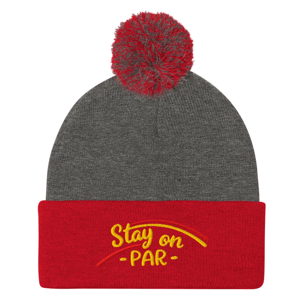 Stay on Par Embroidered Golf Pom-Pom Beanie - Funny Golf Tee by Swing Epic