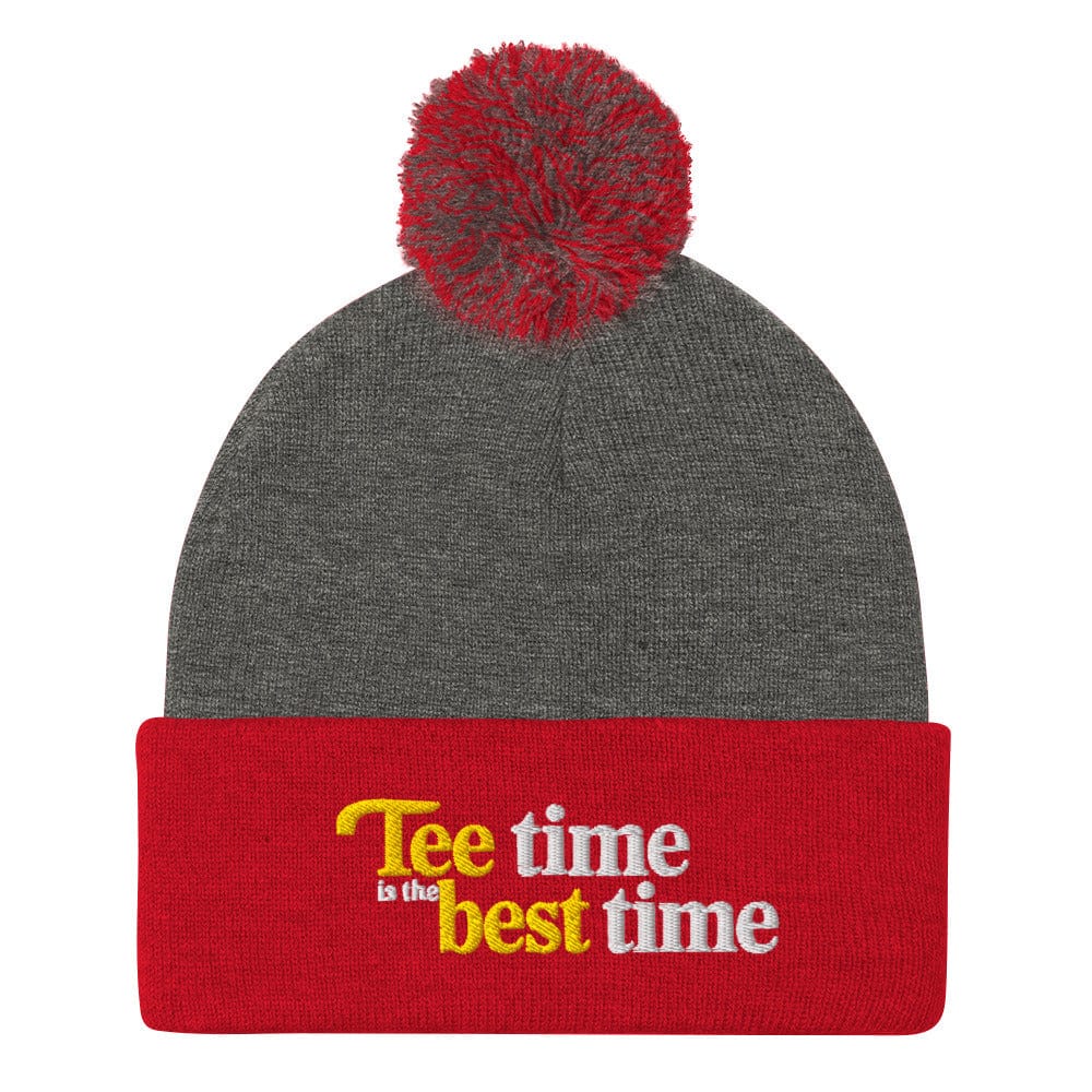 Tee Time is the Best Time Embroidered Golf Pom-Pom Beanie - Funny Golf Tee by Swing Epic
