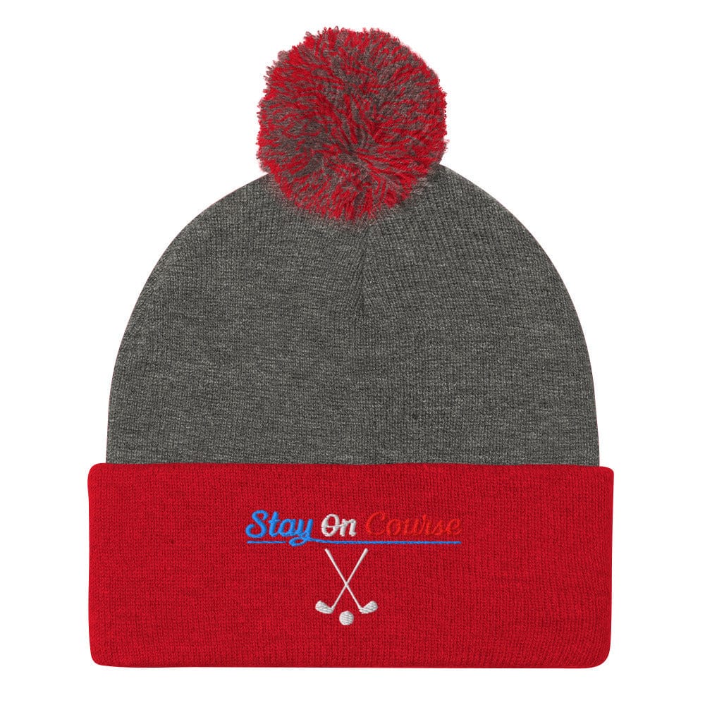 Stay On Course Engaging Quirky Embroidered Golf Pom-Pom Beanie - Funny Golf Tee by Swing Epic