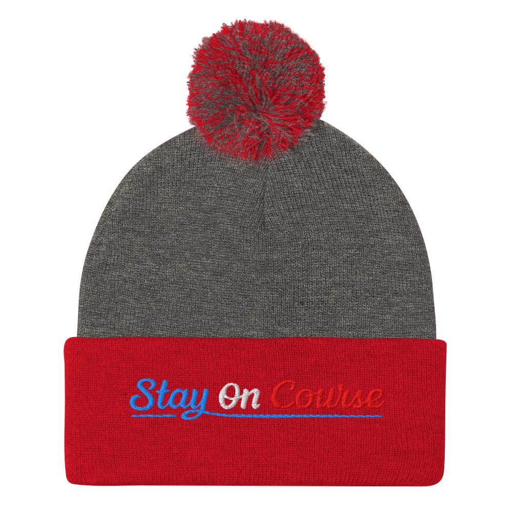 Stay On Course Embroidered Golf Pom-Pom Beanie - Funny Golf Tee by Swing Epic