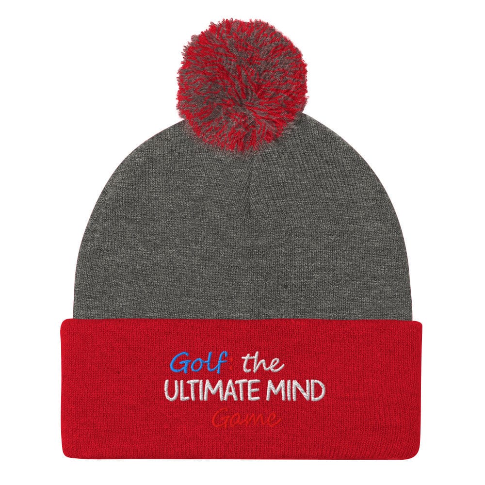 Golf The Ultimate Mind Game Embroidered Golf Pom-Pom Beanie - Funny Golf Tee by Swing Epic