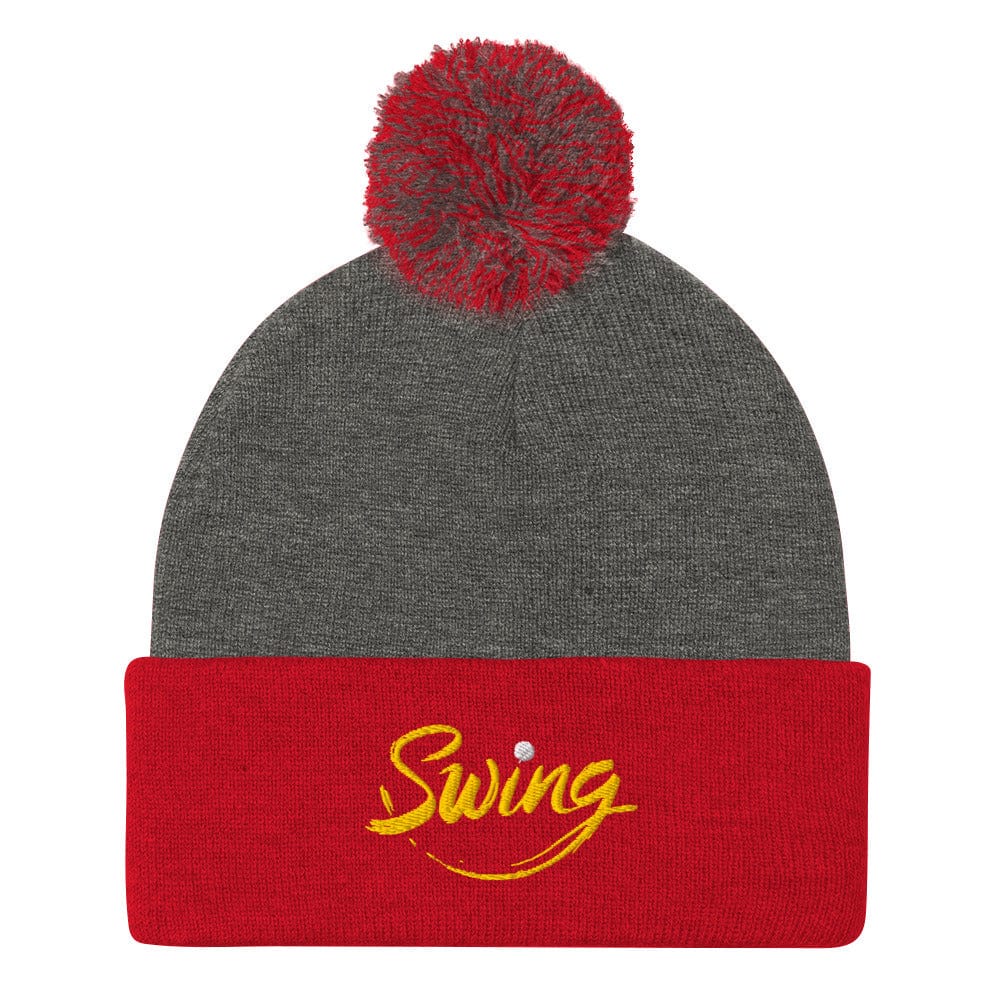 Swing into Action Statement Embroidered Golf Pom-Pom Beanie - Funny Golf Tee by Swing Epic