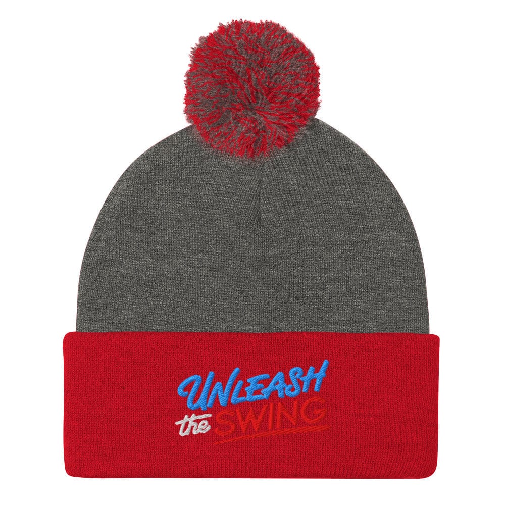Unleash The Swing Embroidered Golf Pom-Pom Beanie - Funny Golf Tee by Swing Epic