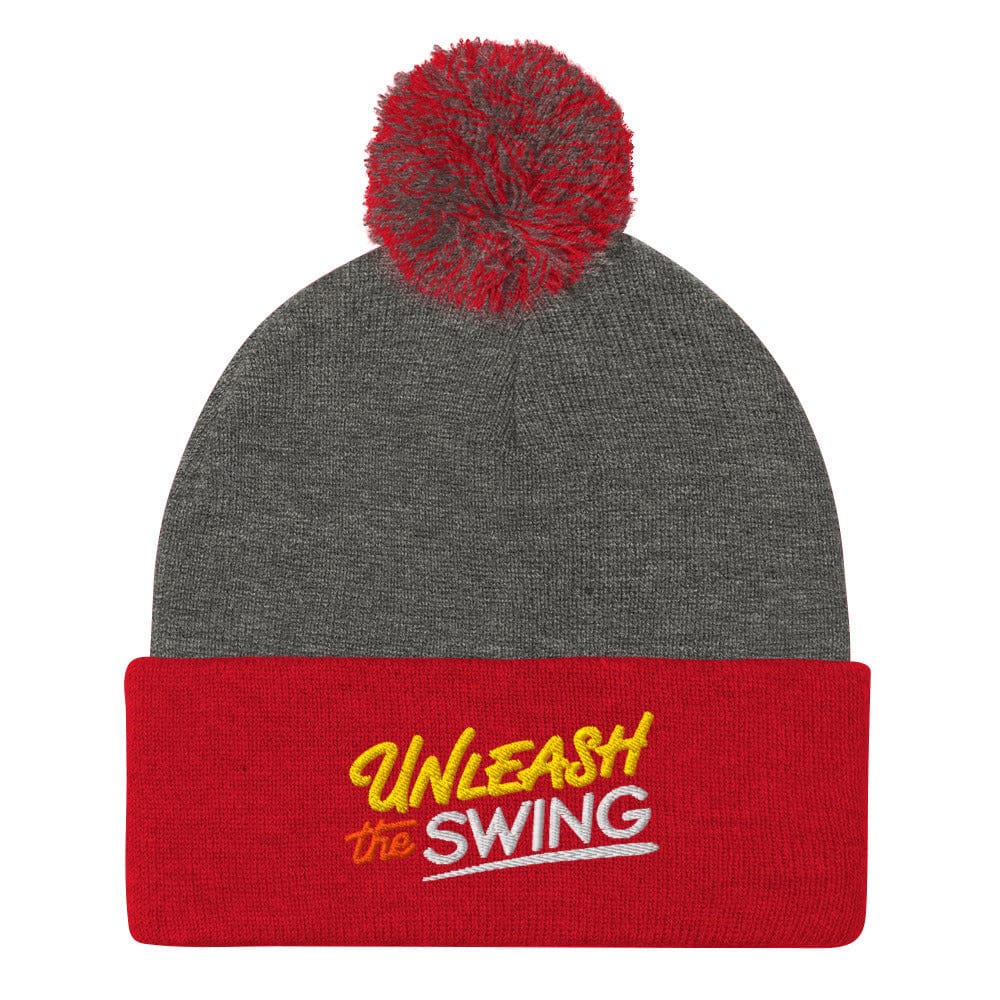 Unleash The Swing Embroidered Golf Pom-Pom Beanie - Funny Golf Tee by Swing Epic