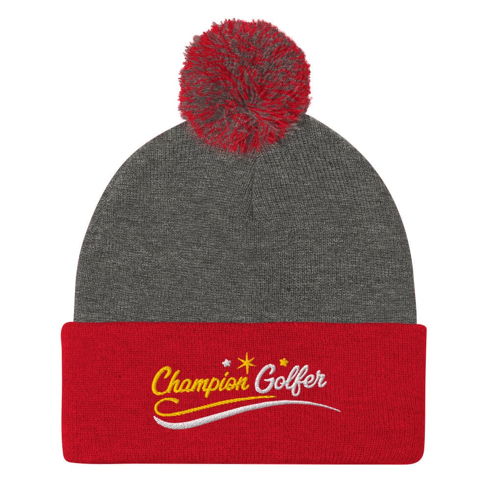 Champion Golfer Fun Star Design Embroidered Golf Pom-Pom Beanie - Funny Golf Tee by Swing Epic