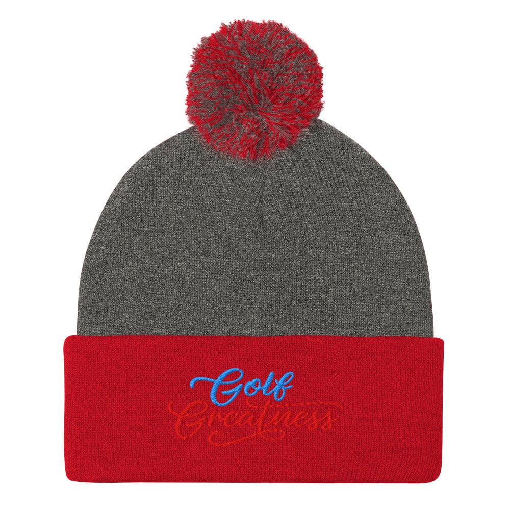 Golf Greatness Fun Embroidered Golf Pom-Pom Beanie - Funny Golf Tee by Swing Epic
